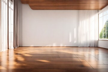 Empty room and wall and wooden floor with interesting with glare from the window