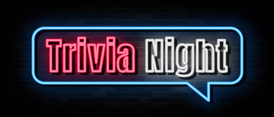 Trivia Night Neon Signs Style Text Vector	
