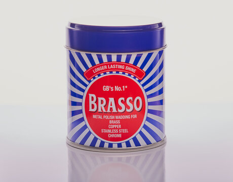Mansfield,Nottingham,United Kingdom,29th August 2023:Studio product image of a tin of Brasso Wading, Brasso originated in about 1905. 