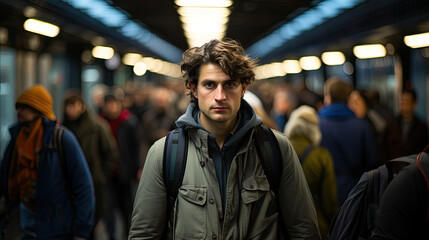 Portrait of Man in Subway Station - Generative Ai