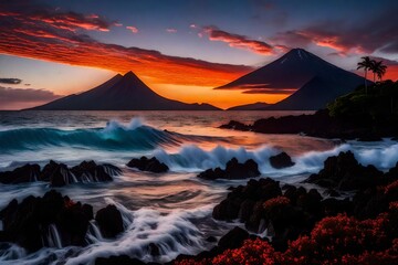 Fototapeta na wymiar sunset over the sea-side mountains