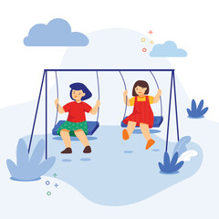children playing on the snow , Kids playing illustration useable for both ios android and web