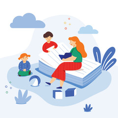 Reading a story to kids illustration useable for both ios android and web