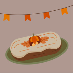 Flat Design  Illustration with Pumpkin Eclair 