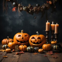 halloween background with pumpkins. Generative AI.