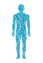 medical science and technology illustration, blue human body and dna icon , gene and molecule isolated on white background.
