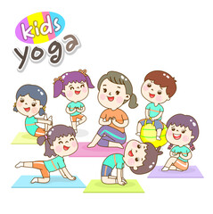 Cartoon cute kids yoga character.