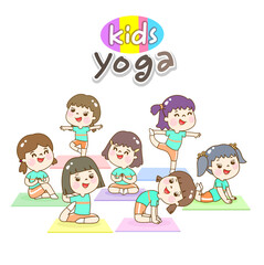 Obraz na płótnie Canvas Cartoon cute kids yoga character.