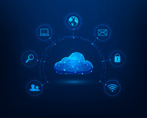 cloud computing tata technology on blue dark background. Low poly big data online concepts. modern business technology. vector illustration modern design.