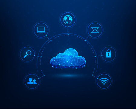 cloud computing tata technology on blue dark background. Low poly big data online concepts. modern business technology. vector illustration modern design.