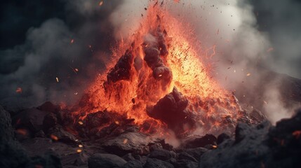 Fototapeta na wymiar Illustration of a terrible mountain explosion and fiery fire, hot