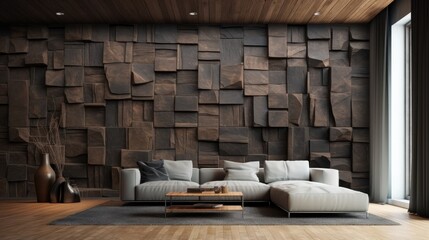 Interior living room with wall made from wooden pattern, luxury elegant, classic, design interior house inspiration sample