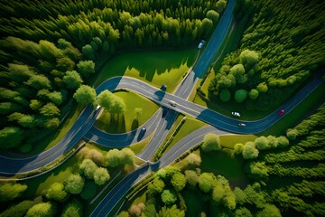 Ariel view of road in forest