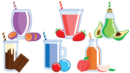 cute element of fresh drink juice and chocolate in vector illustration