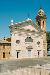 Montalcino, Tuscany: Facade of the Madonna del Soccorso church