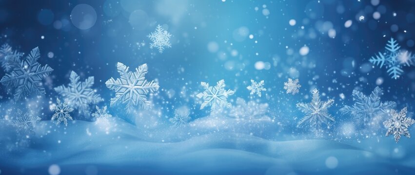 Snow background in winter season, cool blue white theme