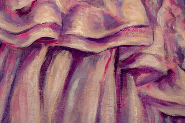 Art background Close-up folds of a purple pink dress - oil painting fragment artwork.