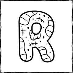 Halloween English Alphabet letter R Zombie sketch theme drawing for coloring