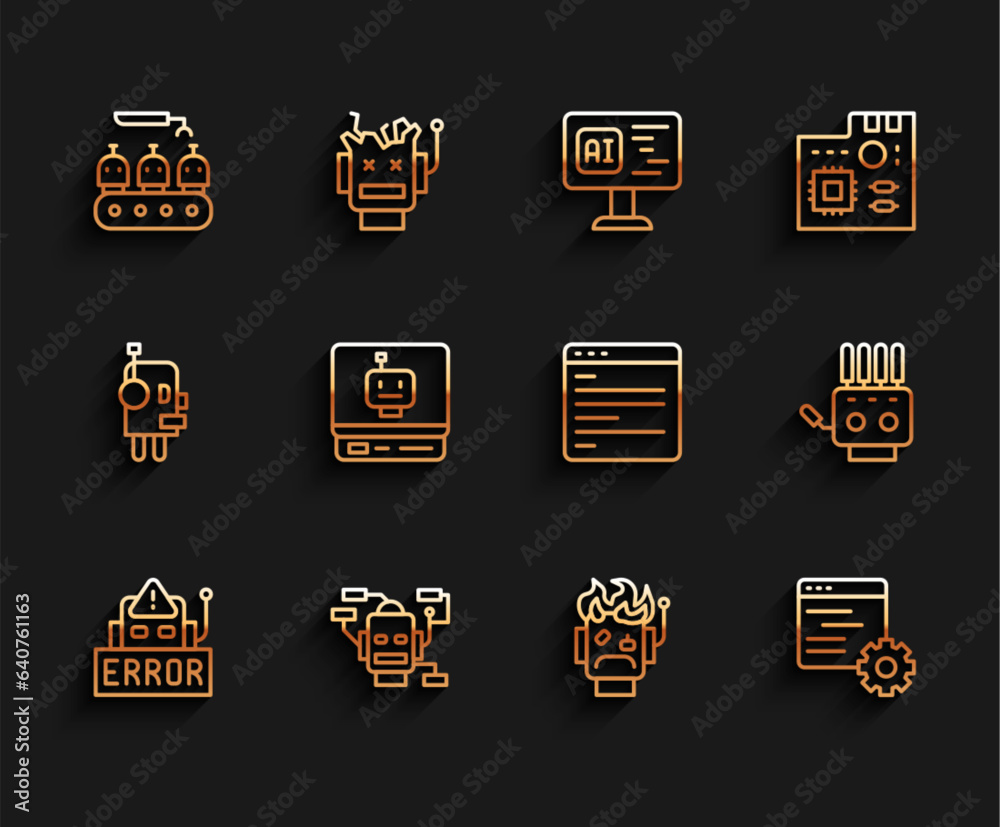 Poster set line error in robot, robot, industrial production of robots, burned out, computer api interface,