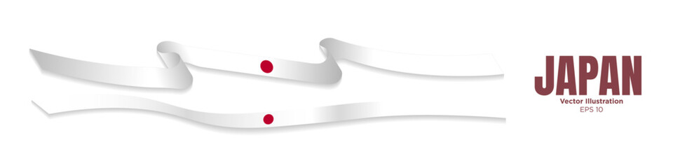Fototapeta na wymiar 3d Rendered Japanese Flag Ribbons with shadows, isolated on dark background. Curled and rendered in perspective. Graphic Resource. Vector Illustration. 