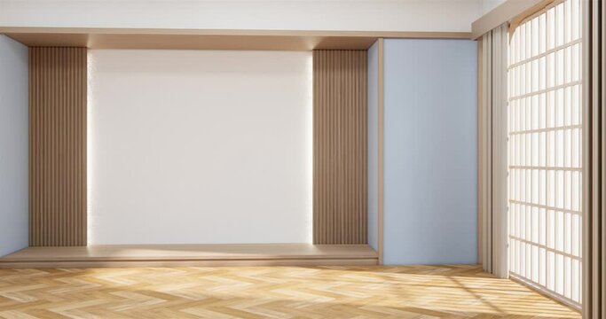 Empty room japanese minimalist room interior, 3D rendering