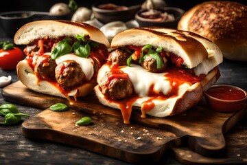 A meatball and mozzarella sub sandwich - obrazy, fototapety, plakaty