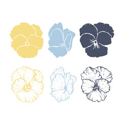 Flowers vector illustration set. Pansies, garden flowers pastel colors. For the design of posters, covers, textiles, cards