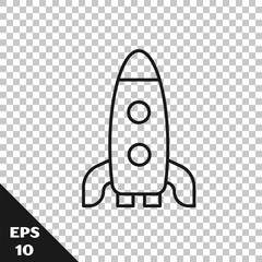 Black line Rocket ship icon isolated on transparent background. Space travel. Vector