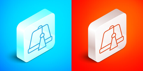 Isometric line Turkish hat icon isolated on blue and red background. Silver square button. Vector