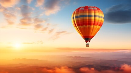 Obraz premium Romantische Reise: Ein Heißluftballon schwebt in der Abenddämmerung