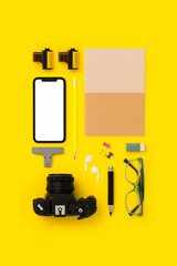 Things on my desk flat lay, smart phone mockup
