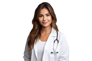 isolated portrait of young doctor woman with stethoscope in medical uniform