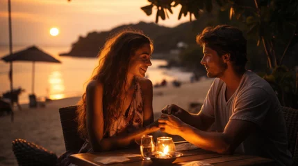  Young couple dating on the beach at sunset. Romantic evening date. © AS Photo Family