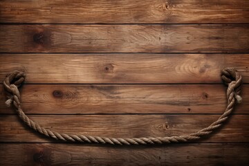 Obraz premium Wooden background made of boards and rope, top view with space for text, inscription or logo.generative ai 