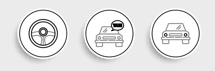 Set line Car, Steering wheel and Taxi car icon. Vector