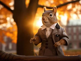 Selbstklebende Fototapeten A squirrel dressed in a suit and tie. Generative AI. © Natalia