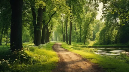 Fototapeten Beautiful summer landscape with green foliage in the park © Veniamin Kraskov