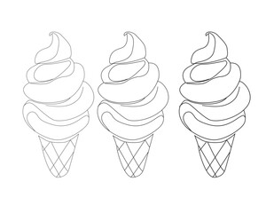 Set of hand-drawn doodle linear black and white images of several sorts of ice cream in a summery sweet food delectable frozen dessert collection on a white background. Similar tags