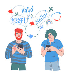 Online education school platform, digital reading, foreign language learning and translator concept, flat vector illustration isolated on white background.