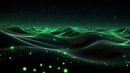 Green connectiong dots wave technology background. Generative AI