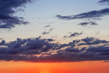 Colorful sky at sunset, blue orange color sunset sky, sky and nature background