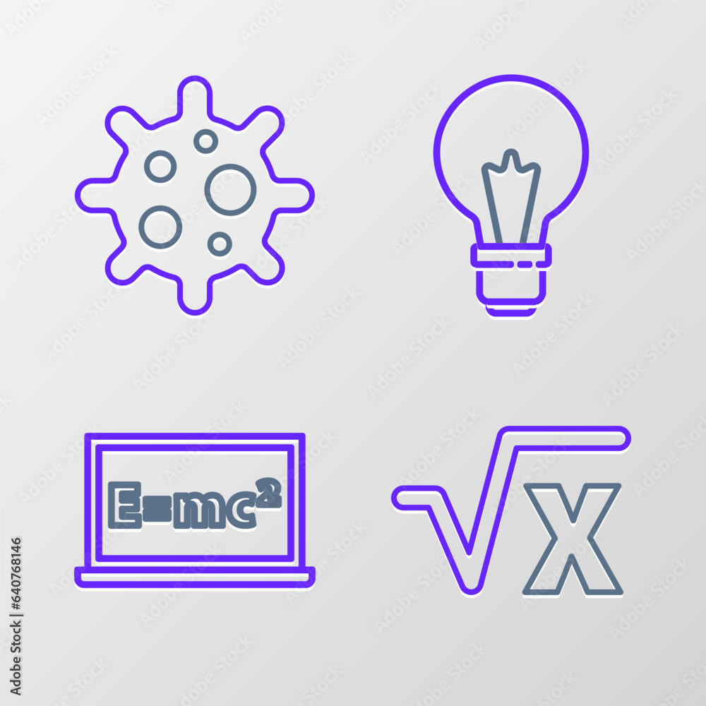 Canvas Prints set line square root of x glyph, equation solution, light bulb with concept idea and virus icon. vec