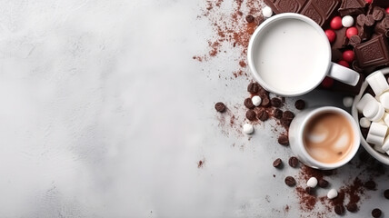 Obraz na płótnie Canvas Banner with ingredients for cooking hot chocolate. Generative ai