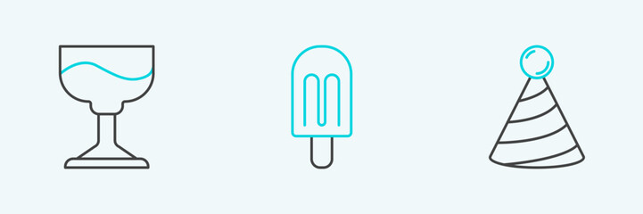Set line Party hat, Cocktail and Ice cream icon. Vector