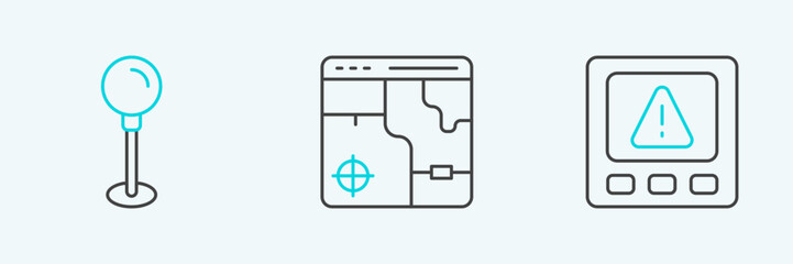 Set line Gps device error, Push pin and Infographic of city map icon. Vector