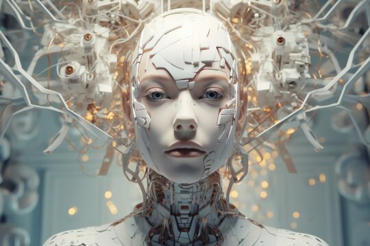 Artificial Intelligence, woman's face with artificial intelligence theme.generative ai
