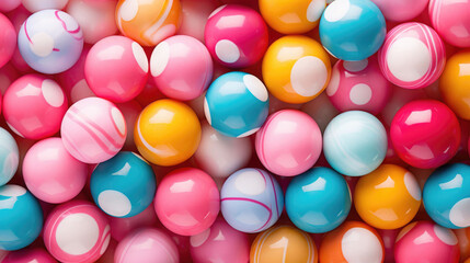 Fototapeta na wymiar Gumballs background. Colorful candies. Assorted brightly colored dragees. Generative AI