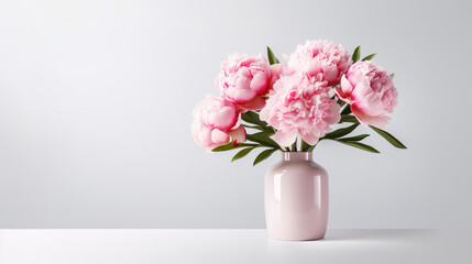 A bouquet of peony in a vase isolated on white background. Minimal photo style with copyspace. Digital illustration generative AI.