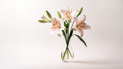 A bouquet of lily in a vase isolated on white background. Minimal photo style with copyspace. Digital illustration generative AI.