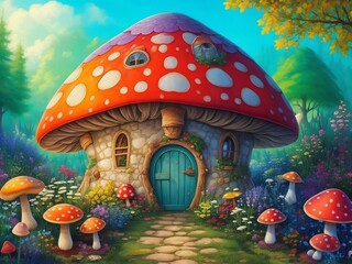 Beautiful red mushroom house 